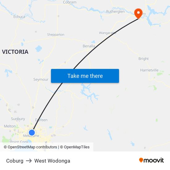 Coburg to West Wodonga map