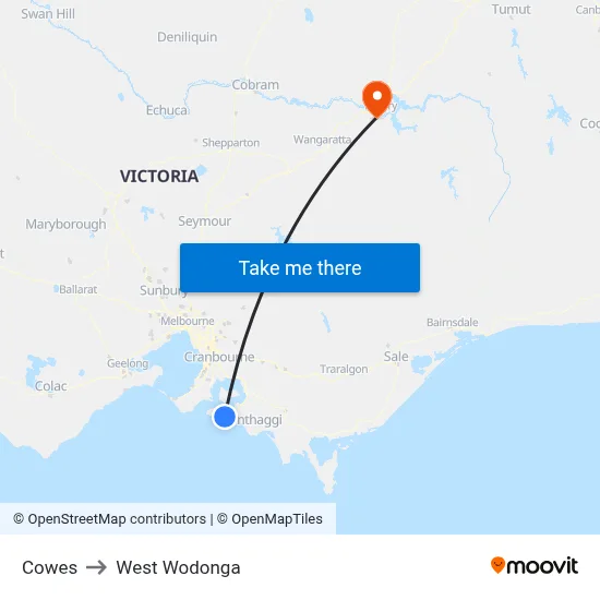 Cowes to West Wodonga map