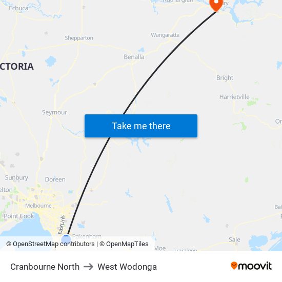 Cranbourne North to West Wodonga map