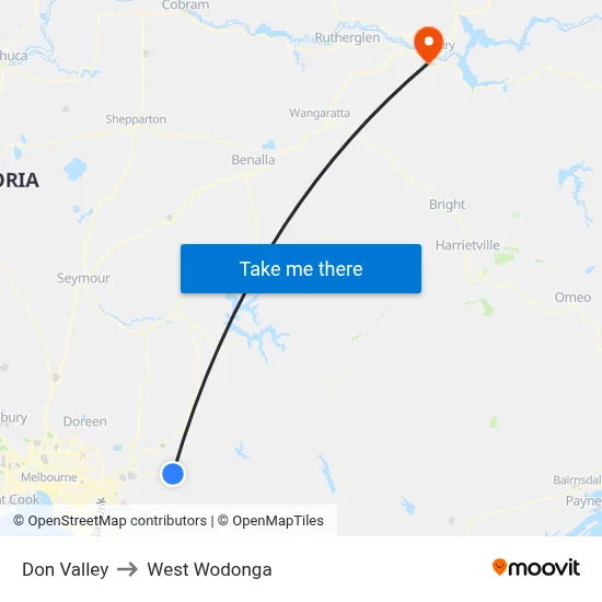 Don Valley to West Wodonga map