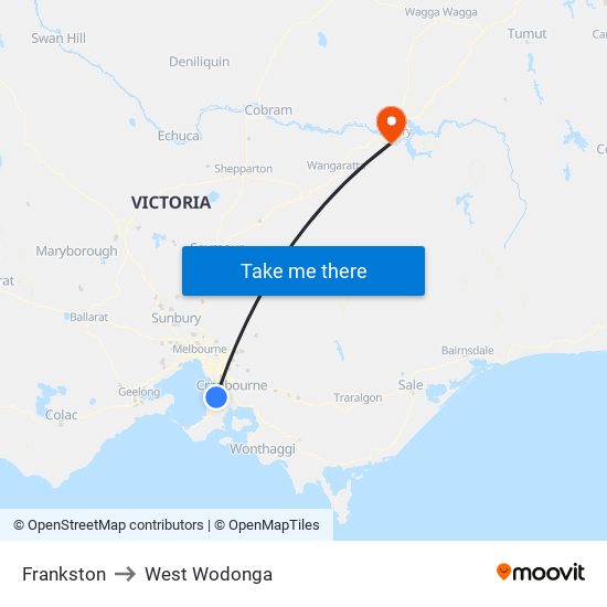 Frankston to West Wodonga map