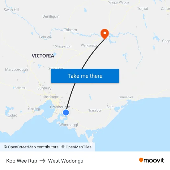 Koo Wee Rup to West Wodonga map