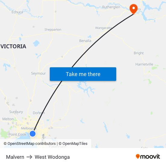 Malvern to West Wodonga map