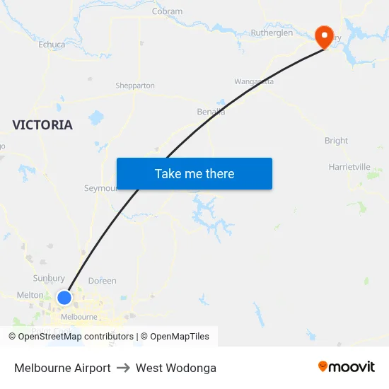 Melbourne Airport to West Wodonga map