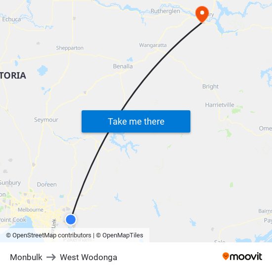 Monbulk to West Wodonga map