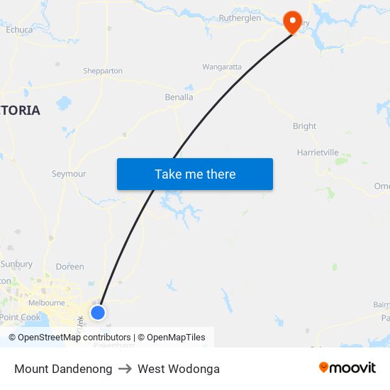 Mount Dandenong to West Wodonga map