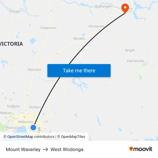 Mount Waverley to West Wodonga map