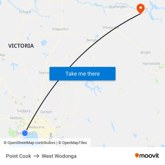 Point Cook to West Wodonga map