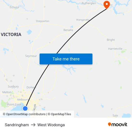 Sandringham to West Wodonga map