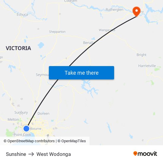 Sunshine to West Wodonga map