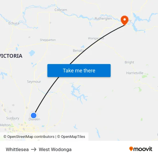 Whittlesea to West Wodonga map