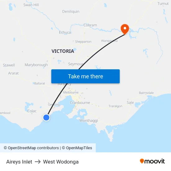 Aireys Inlet to West Wodonga map