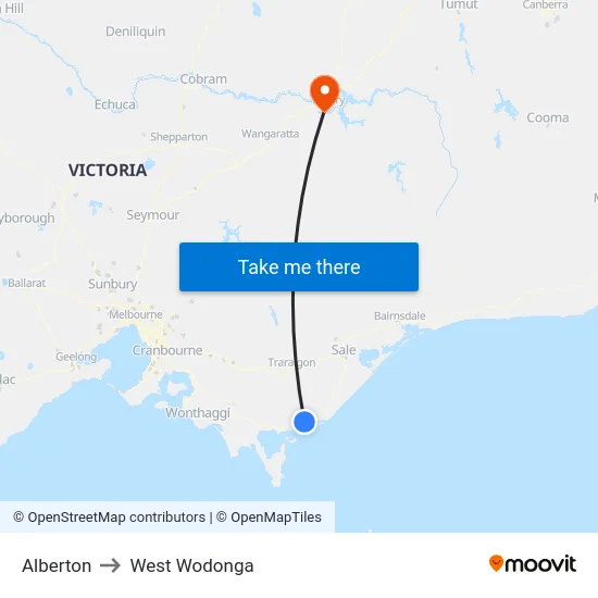 Alberton to West Wodonga map
