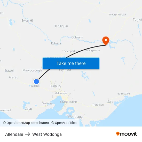 Allendale to West Wodonga map