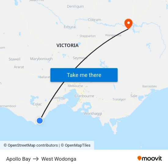 Apollo Bay to West Wodonga map
