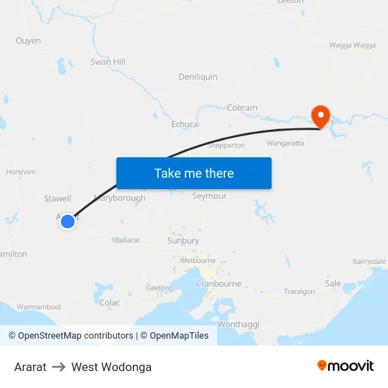 Ararat to West Wodonga map