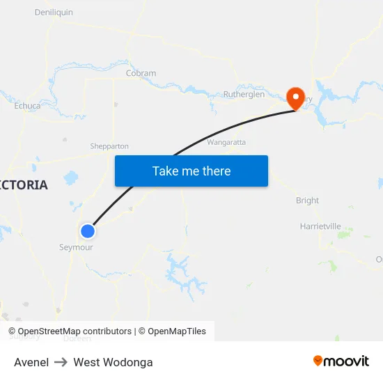 Avenel to West Wodonga map