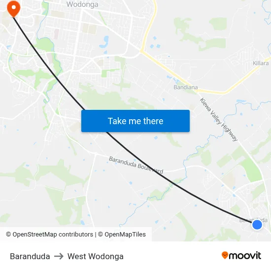 Baranduda to West Wodonga map