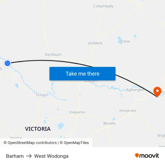 Barham to West Wodonga map