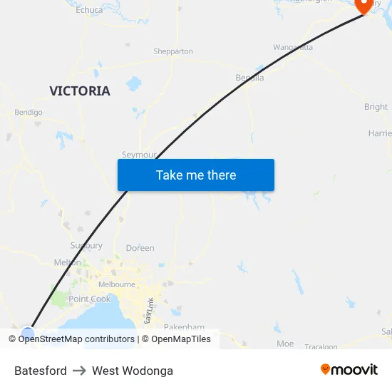 Batesford to West Wodonga map