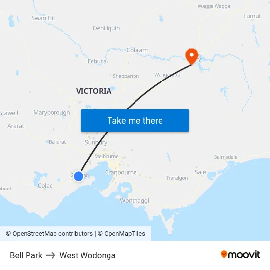 Bell Park to West Wodonga map