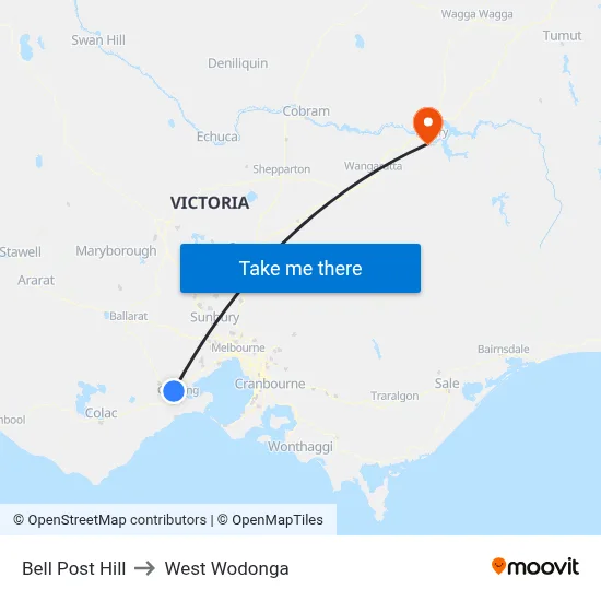 Bell Post Hill to West Wodonga map