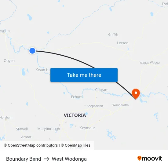 Boundary Bend to West Wodonga map