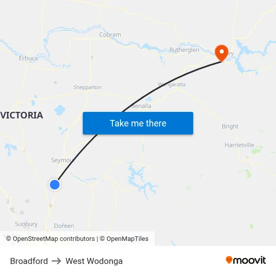 Broadford to West Wodonga map
