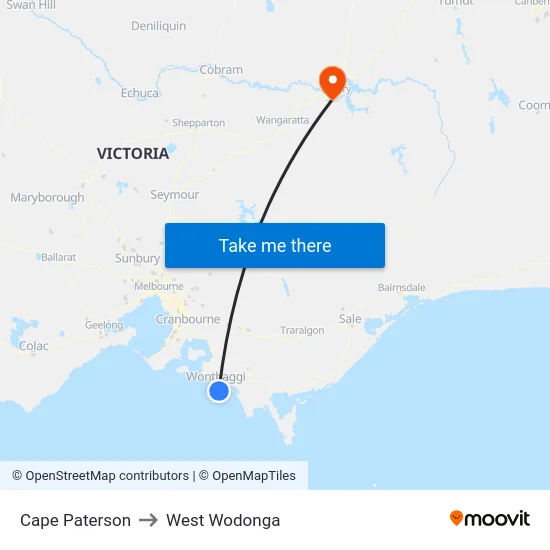 Cape Paterson to West Wodonga map
