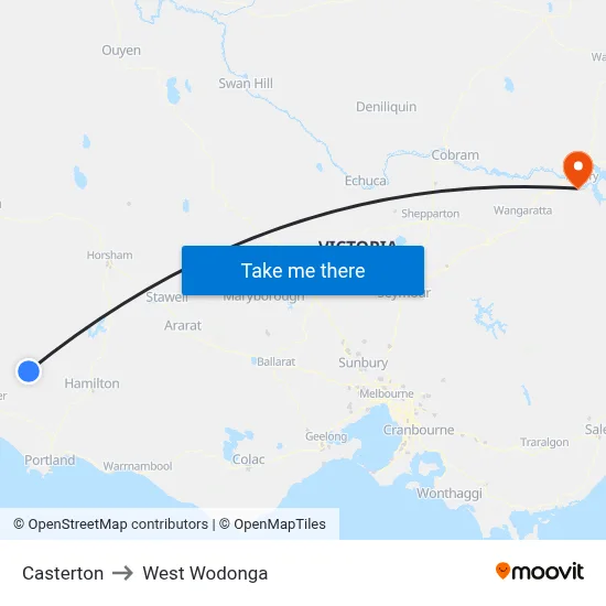 Casterton to West Wodonga map