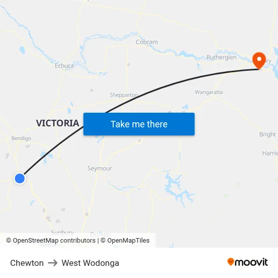 Chewton to West Wodonga map