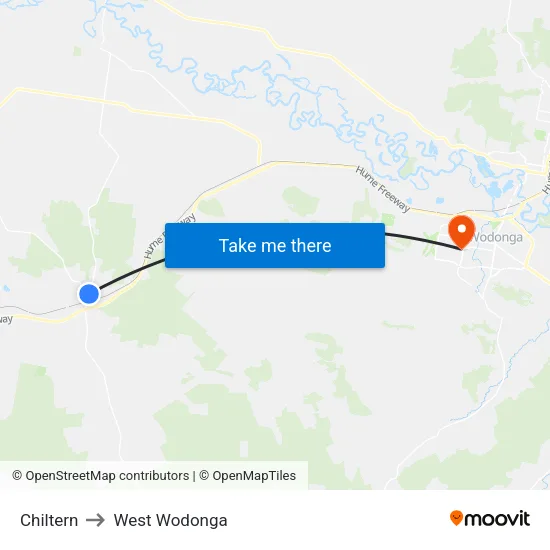 Chiltern to West Wodonga map