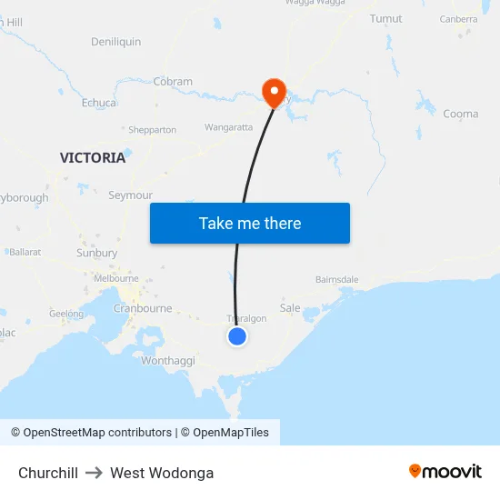 Churchill to West Wodonga map