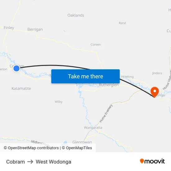 Cobram to West Wodonga map