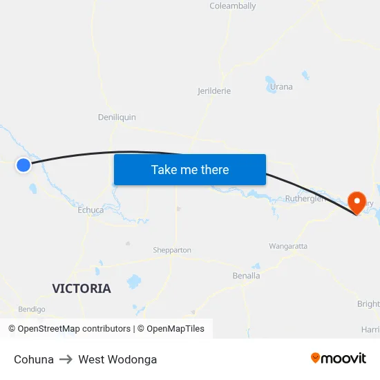 Cohuna to West Wodonga map