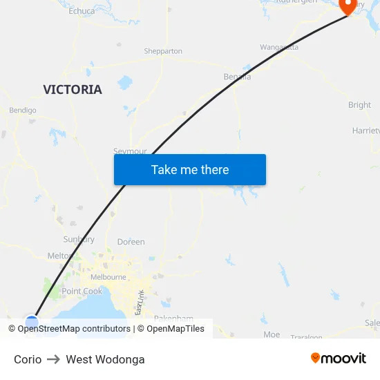 Corio to West Wodonga map