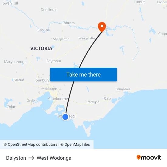Dalyston to West Wodonga map