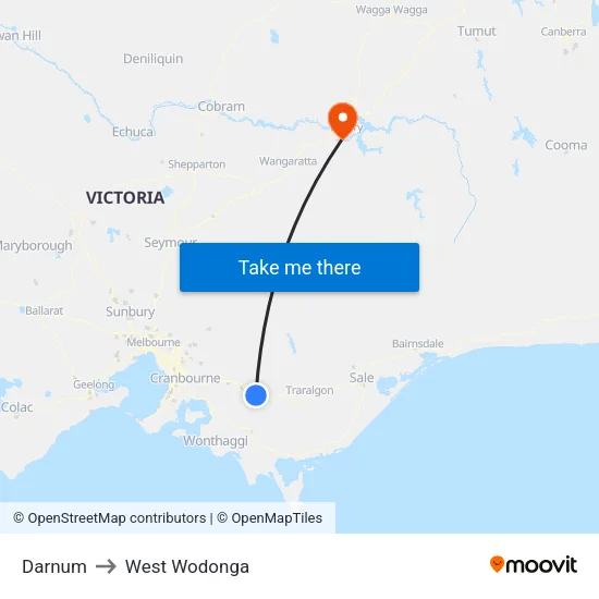 Darnum to West Wodonga map