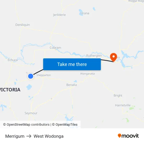 Merrigum to West Wodonga map