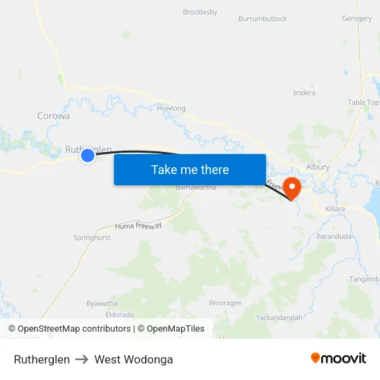Rutherglen to West Wodonga map