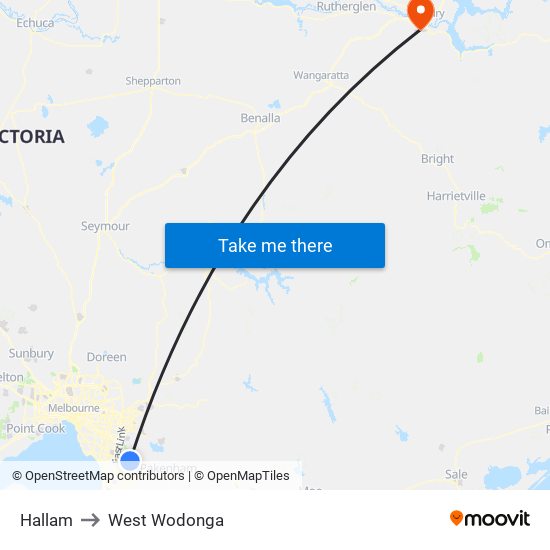 Hallam to West Wodonga map