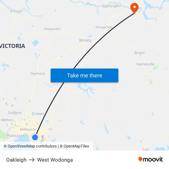 Oakleigh to West Wodonga map