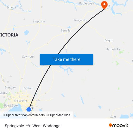 Springvale to West Wodonga map