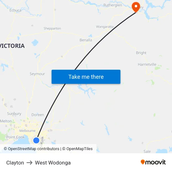 Clayton to West Wodonga map