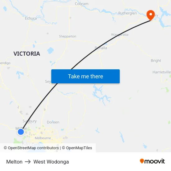 Melton to West Wodonga map