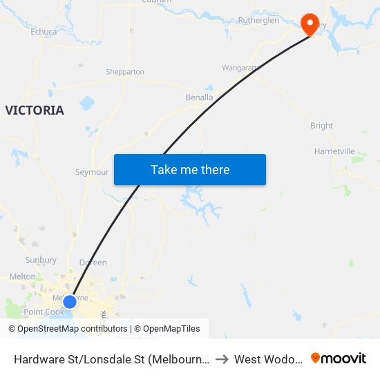 Hardware St/Lonsdale St (Melbourne City) to West Wodonga map