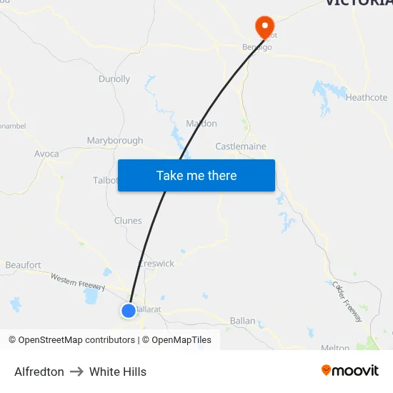 Alfredton to White Hills map