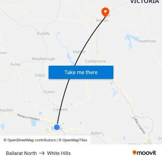 Ballarat North to White Hills map