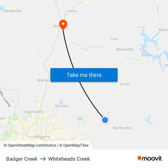 Badger Creek to Whiteheads Creek map