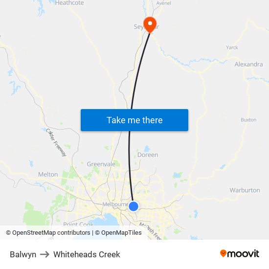 Balwyn to Whiteheads Creek map